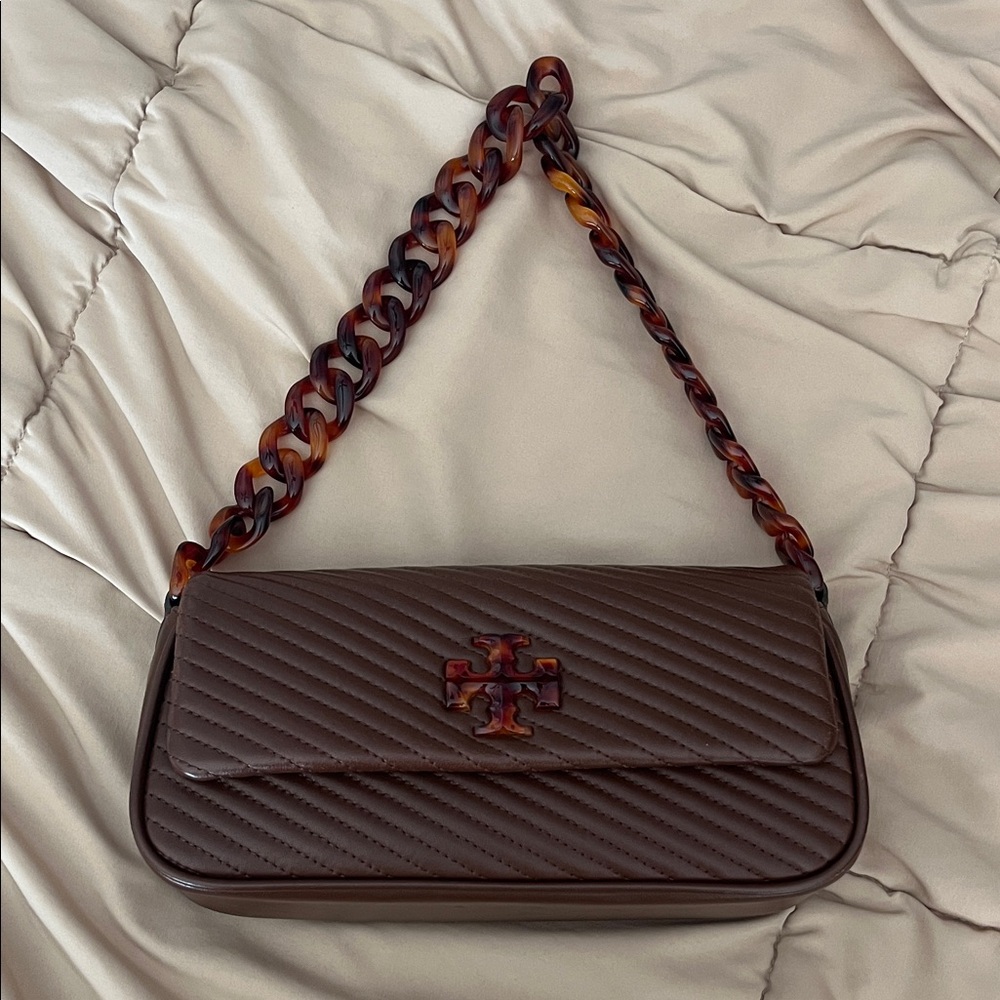 Tory Burch Kira Moto ~ Quilted Shoulder Bag with Tortoiseshell Chain - Picture 2 of 8